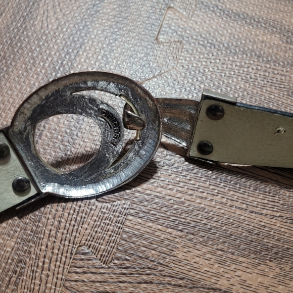 Chicos Chunky Black Leather Belt Adjustable Waist Silver Clasp Buckle Size M/L - Picture 6 of 13